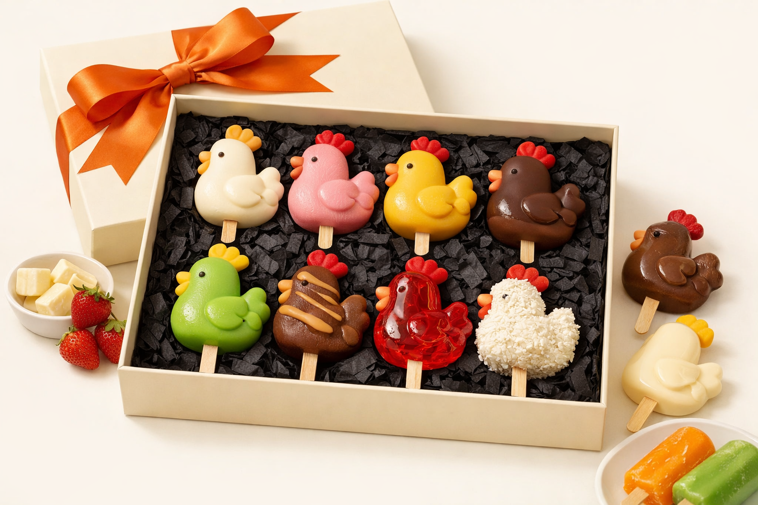 Family Box with 8 chicken-shaped treats in decorative box